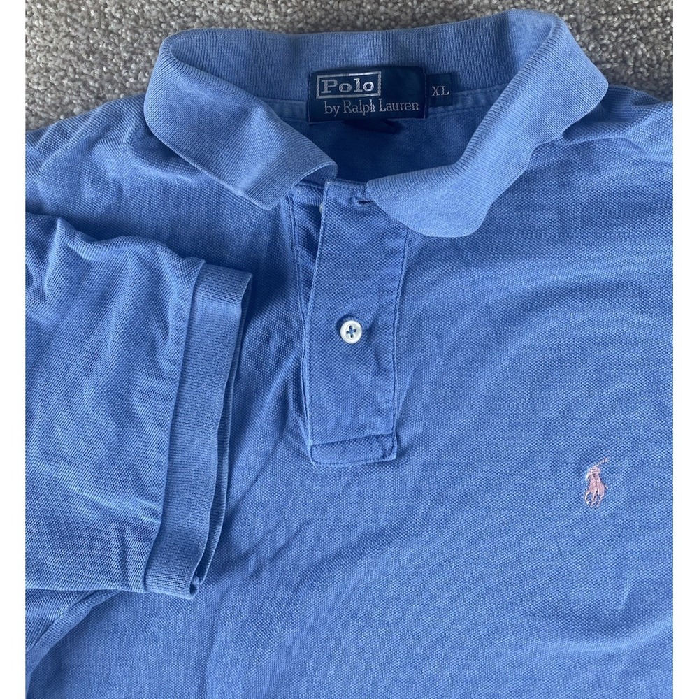 Polo Ralph Lauren Solid Blue‎ Polo Shirt Classic Mens L Pink Pony Preppy Cotton
